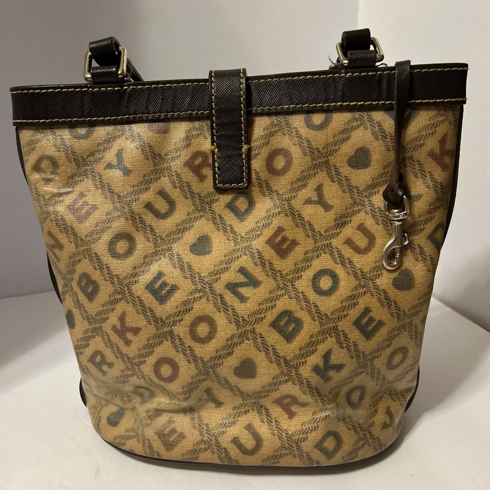 Vintage Dooney & Bourke Bucket Bag Coated Canvas Heart Charm Double Handle - Picture 3 of 7